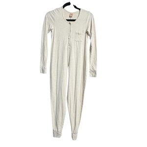 Smash + Tess Oatmeal Henley Romper Onesie XXS Cozy Lounge Jumpsuit Minimalist